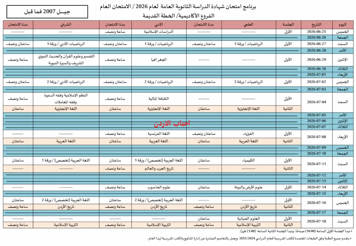امتحانات الثانوية العامة 2026